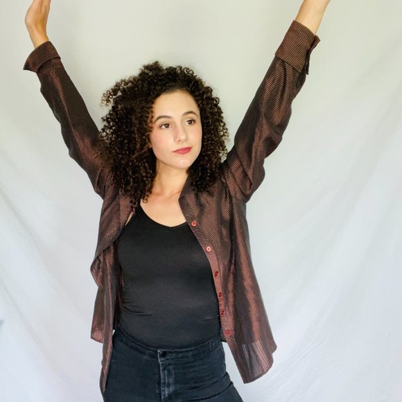 Sleek Red Laced Button-Up - Picture 3 of 4